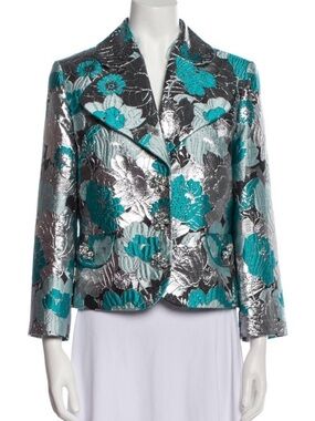 Michael Kors Collection Turquoise Floral Metallic Jacquard Blazer
